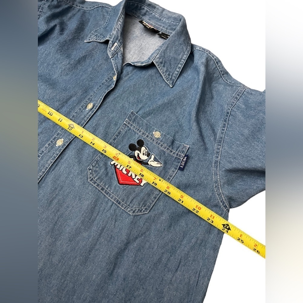 Vintage Mickey Mouse Unlimited Embroidered Button Up Denim Blue Jean Shirt - Picture 11 of 12